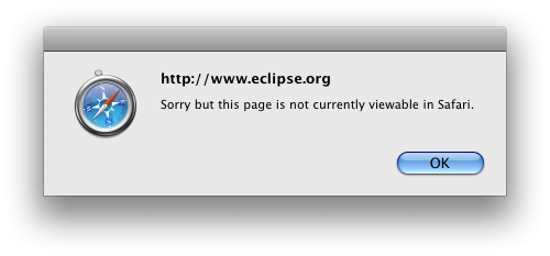 Popup dialog with message: Sorry but this page is not currently viewable in Safari